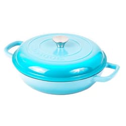 Nuovva Shallow Cast Iron Casserole with Lid – Non Stick Dutch Oven Pot, Oven Safe up to 500° F – Sturdy Ovenproof Stockpot Cookware – Enamelled Cooking Pot – Blue, 3.7-Quart, 30cm – by Nuovva