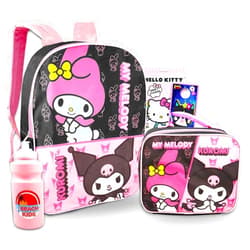 SANRIO My Melody and Kuromi Backpack with Lunch Box Set - Bundle with 16” My Melody & Kuromi Backpack, Lunch Bag, Water Bottle, Stickers, More | Hello Kitty and Friends Backpack for Girls