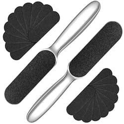 Mudder 2 Pieces Pedicure Foot File Callus Remover Foot Scrubber Stainless Steel Feet Rasp with 20 Replaceable Coarse/Fine Double Side Reusable Pads for Foot Care Cracked Skin Callus Remover Tool