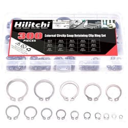 Hilitchi 300-Pcs [15-SIZE] External Circlip Snap Retaining Clip Ring Assortment Set - 304 Stainless Steel