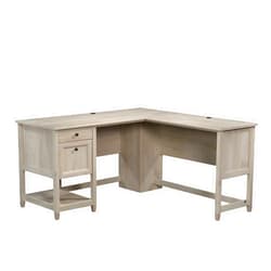 Sauder Edge Water L-Shaped Corner Desk with Storage Drawers and Open Shelf, in Chalked Chestnut
