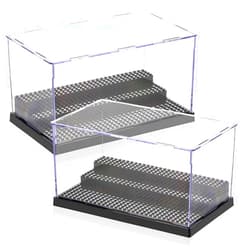 ZEAYEA 2 Pack Display Case for Minifigure Action Figures Blocks, Acrylic Display Box Storage with 3 Movable Steps, Dustproof Showcase for Collection Bricks Blocks Models Minifigures Building, Black