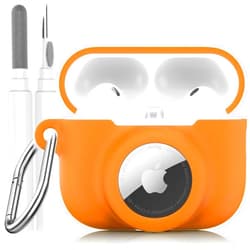 LDSXAY 2 in 1 Silicone Case Compatible with AirPods Pro 3 and AirTag 2/1, Shockproof Protective Case Cover for AirPods Pro 3rd Generation 2025 with Cleaner Kit & Carabiner (Orange)