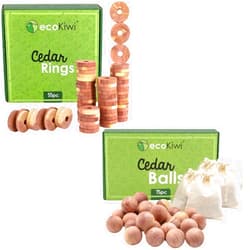 ecoKiwi Cedar Blocks for Clothes Storage Bundle - 55 Pack Rings & 75 Pack Balls - 100% Natural Aromatic Cedar Closets & Drawers - Scented Cedarwood Oil with Sandpaper - Cedar Freshener Deodorizer