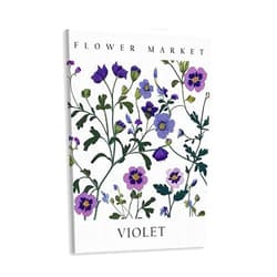 MjZephrion Flower Market Poster Vintage Violet Flower Canvas Wall Art Abstract Art Pictures Botanical Floral Art Aesthetic Home Decor for Living Room Bedroom Flower Shop 8x12in Framed