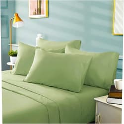 FlyCotton 800 Thread Count 4-Pcs Bed Sheets Set Sage 100% Soft Cotton Bedding Set for Cal-King Size Bed Single Ply Long Staple Cotton Yarns Bedlinen Set, Fits Mattress Upto 12'' Deep Pockets