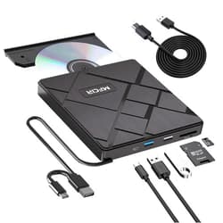 Mfcir External CD/DVD Drive for Laptop,PC,Mac.Portable DVD Write CD Burner RW ROM Optical Drive Player Reader Disk Disc for USB 3.0 Type C,with 2 USB Ports and 2 TF/SD Card Slots,Windows,Linux OS