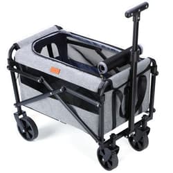 Lekebobor Dog Carrier with Wheels Collapsible Dog Wagon Cart for Dogs and Cats 40 Lbs, Heavy Duty Rolling Pet Carrie with Adjustable Handle & Big All-Terrain Wheels (Grey)