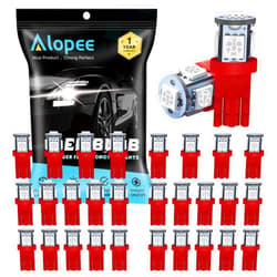 Alopee 30 Pack Led 194 Bulb Red 5050 Chips 5SMD W5W Bulb, DC 12V C194 Led Replacement Bulb for T10 158 168 193 198 2825 Car Interior Dome Light Map Light Trunk Light