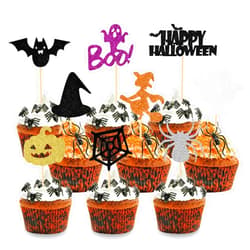Hengmerry 45 PCS Halloween Cupcake Topper Glitter Ghost Boo Witch Hat Bat Pumpkin Spider Cupcake Picks for Baby Shower Kids Birthday Horror Movie Theme Party Cake Decorations Supplies