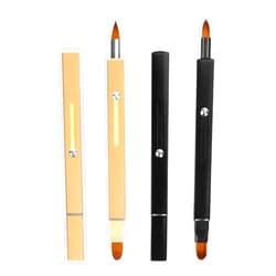 Unaone Retractable Lip Brush for Lipstick, 2 Pieces Double-ended Lip Applicator with Cap, Portable Lip Liner Brush Lip Gloss Eyeshadow Smudge Concealer Brush (Black/Gold)