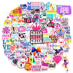 MonEnfance 200PCS Cheer Stickers, Vinyl Cheerleading Stickers for Laptop Cheer Stuff Water Bottles Pink Cheerleaders Gifts for Girls Cheer Lover Team School Teens