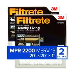Filtrete 20x20x1 AC Furnace Air Filter, MERV 13, MPR 2200, Elite Allergen, Bacteria & Virus Filter, 3-Month Pleated 1-Inch Electrostatic Air Cleaning Filter, 2-Pack (Actual Size 19.719x19.719x0.78 in)