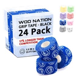WOD Nation Weightlifting Hook Grip Tape - Bulk Packs of 3, 12, 24 Rolls (23ft/Roll) Comfortable & Stretchy Athletic Thumb Tape for Weight Lifting & Cross Training - Protect Thumb, Wrist & Finger