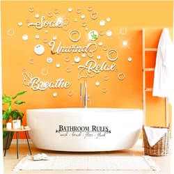 Tarklanda 60 Pieces 3D Acrylic Mirror Wall Stickers Decor, Bathroom DIY Removable Mirror Wall Decals Sticker Decor Circle Bubbles for Bathroom Bedroom Living Room Home Decoration (Silver)