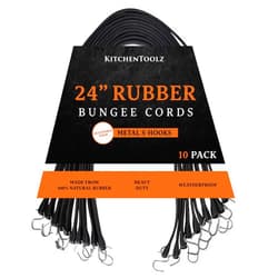 Kitchentoolz Rubber Bungee Cords with Hooks - 24 Inch Adjustable 10 Pack - Heavy Duty Outdoor Flatbed Tarp Straps Bungie Tie Downs - Natural Rubber