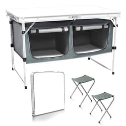YDY+YQY Camping Table with Chairs,Portable Folding Camping Table with Storage and Adjustable Leg,Outdoor Folding Table for Picnic Beach Camp Party BBQ,White and Grey