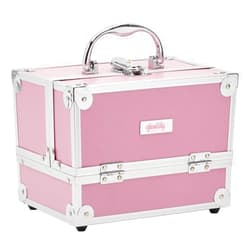 Glamlily Pink Makeup Train Case with Lock and 2 Keys, 3-Tier Cosmetic Storage Box