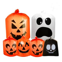 JOYIN 6 Pcs Halloween Leaf Bags, Pumpkin Leaf Lawn Bags for Yard Fall Leaf Outdoor Decorations, Plastic Resuable Jack o' Lantern Trash Bag for Halloween Decor Party Favors, Party Supplies