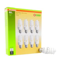 LEDVANCE Sylvania CFL T2 Twist Light Bulb, 60W Equivalent, Efficient 13W, 850 Lumens, Medium Base, 2700K, Soft White - 8 Pack (26363)