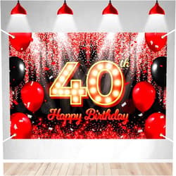 BECKTEN Happy 40th Birthday Backdrop Banner Black and Red Theme Background with Neon Shiny Fashion Birthday Party Photo Photography Prop Booth Background for Men Women Celebration 70.8x47.2in-BECKTEN