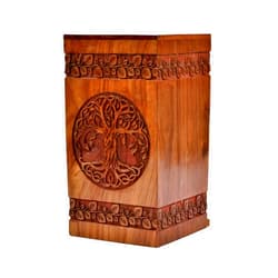 Tamanna crafts Rosewood Urn for Human Ashes - Tree of Life Wooden Box - Personalized Cremation Urn - Handcrafted Large Wooden Urn Box (S(8x4.75') 115Cu)