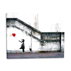 Wieco Art Banksy Grafitti Girl with Red Balloon Canvas Prints Wall Art Grey Love Pictures Paintings for Living Room Bedroom Home Decorations Modern Stretched and Framed Inspirational Giclee Artwork