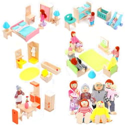 Sumind Wooden Dollhouse Furniture Doll House Furnishings with 8 Pieces Winning Doll Family Set, Dollhouse Accessories for Miniature Dollhouse, Family Figures Imaginative Play Toy (Cute Style)
