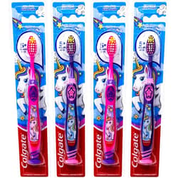 Colgate Kids Unicorn Toothbrush with Suction Cup for Children 5+ Years Old, Extra Soft (Colors Vary) - Pack of 4