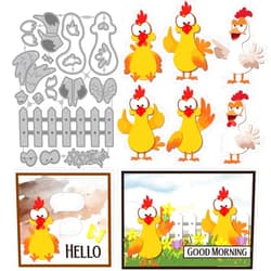 MAYJOYDIY Cartoon Chicken Cutting Dies Funny Chicken Metal Embossing Stencil Farm Animal Carbon Steel Die Cuts Farmhouse Fence Scrapbooking Tool for DIY Card Scrapbooking Photo Album Craft Decor
