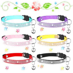 Sadnyy 6 Pcs Rhinestones Cat Collar Breakaway Bling Diamond Cat Collar for Cats Collar with Bell Soft Velvet Adjustable Safety Shine Collar for Cat Puppy(7.9-9.8 inch,Lovely Color)