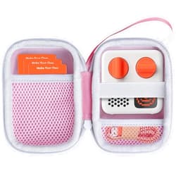 Lebakort Hard Case Compatible with Yoto Mini Kids Audio Music Player Children Speaker Plays Audiobook Cards Radio (Pink + Off White Case)