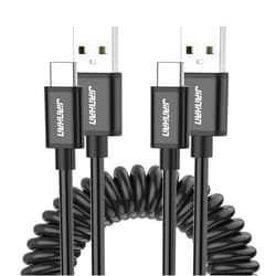 JianHan USB C Coiled Cable,[2 Pack 4ft] Retractable Curly USB A to USB C Cord for Car Type C Cable for Galaxy S10,S10+,S9,S9 Plus,S8,S8 Plus,Note 8,9,A5,A7,A8+,LG,Google (Black)
