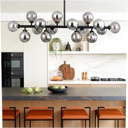 SUSVQLXG Modern Sputnik Earth Glass Chandelier, 39-inch mid-Century Style Black Fixture, semi-recessed Ceiling Light, Suitable for Living Rooms, Dining Rooms, and Kitchen Islands(16T-Black)