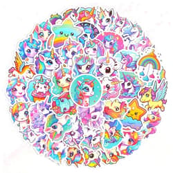 Ychsring Rainbow Unicorn Stickers - 50 Pcs Waterproof Vinyl Stickers for Water Bottle, Scrapbook, Laptop, Journal - Cute Kawaii Animal Stickers for Girls, Kids & Adults