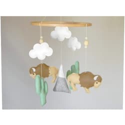 RainbowSmileShop Buffalo nursery mobile Bison baby mobile Cactus crib mobile Buffalo nursery decor Felt mobile baby boy Tribal nursery woodland mobile