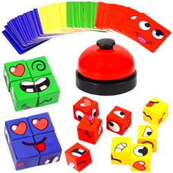 RAYBITU Face Changing Magic Cubes Game Face Blocks Game Face Change Cube Game Expression Matching Block Puzzles Building Cubes Toy Educational Puzzles Toy Family Board Games for Child & Adults (with Bell)