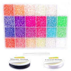 EuTengHao 16800pcs Tube Glass Seed Beads and Small Pony Beads Kit with Bracelet String Bugle Spacer Beads for DIY Bracelet Necklaces Handicrafts Jewelry Making Supplies (2mm,12/0,24 Colors)