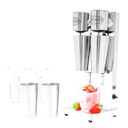 VPABES Electric Milkshake Maker, Commercial Stainless Steel Milk Shake Machine Drink Mixer Adjustable Speed Malt Maker Machine Smoothie Milk Foam Tea Mixer Blender + cups (2 Head)