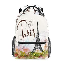 Ksajwzf School Laptop Backpack Paris Eiffel Tower for Girls Kids Boys France Paris Theme Bookbag Elementary College Travel Hiking Daypack Backpacks with Name Brand for Men Women