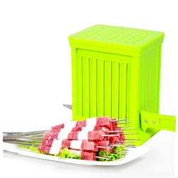 JYQLOCWV 49 Holes PP Kitchen Kebab Box BBQ Grill Beef Meat Slicer Kebab Brochette Maker Kit (Plastic Kebab Maker + Skewer Needle + Meat Cutter)