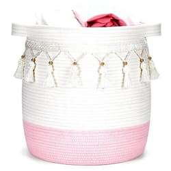 Childishness ndup Large Cotton Rope Basket, Woven Storage Basket for Toy, Laundry and Blanket Organizer Basket, Round Hamper Basket with Handles for Kid's Room 17.7