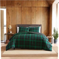 Eddie Bauer - Twin Duvet Cover Set, Reversible Cotton Bedding with Matching Sham, Plaid Home Decor with Button Closure (Woodland Tartan Green, Twin)