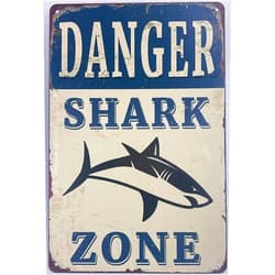WeasvaL Danger Shark Zone.jpg Metal Tin Sign Wall Decor Retro Signs Home Café 12x8 inch