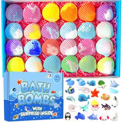 Kims cosiart Bath Bombs for Kids with Surprise Marine Animals Inside, 20 Shell Kids Bath Bombs Gift Set, Handmade Bubble Bath Fizzes Bomb for Chrildren Birthday Christmas and Party Favor
