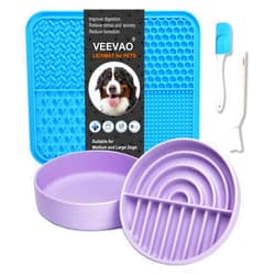 VEEVAO XL Food-Grade Silicone Dog Lick Mat and Slow Feeder Bowl Set with Suction Cups, Anxiety Reliever and Boredom Breaker for Large Dogs, includes Spill-Proof Water Bowl