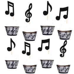 ZHUOWEISM 32PCS Music Notes Cupcake Toppers and Wrappers Glitter Musical Symbols Cupcake Picks for Rock Music Theme Baby Shower Kids Birthday Party Cake Decorations Supplies