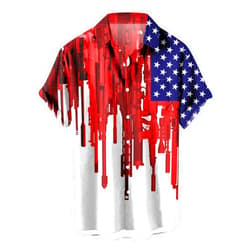 Lastesso Independence Day Mens Tie Dye Hawaiian Shirts Short Sleeve American Flag Tops Lapel Button Cardigans with Pocke