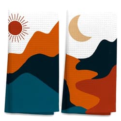 OHSUL Abstract Boho Sun Sunrise Sunset Moon Mountain Highly Absorbent Kitchen Towels Dish Towels Dish Cloth Set of 2,Boho Mid Century Hand Towels Tea Towel for Bathroom Kitchen Decor