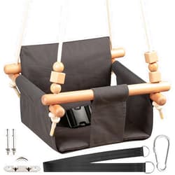 Yangbaga Baby Canvas Swing Seat with Belt, Wooden Hanging Chair Swing Seat Indoor and Outdoor for Toddler Boys Girls Tree and Backyard Black